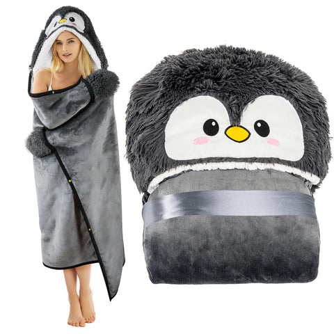 Happy Fuel Penguin hooded blanket front view for cozy evenings
