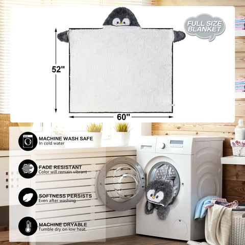 Happy Fuel Penguin hooded blanket machine-washable for easy care