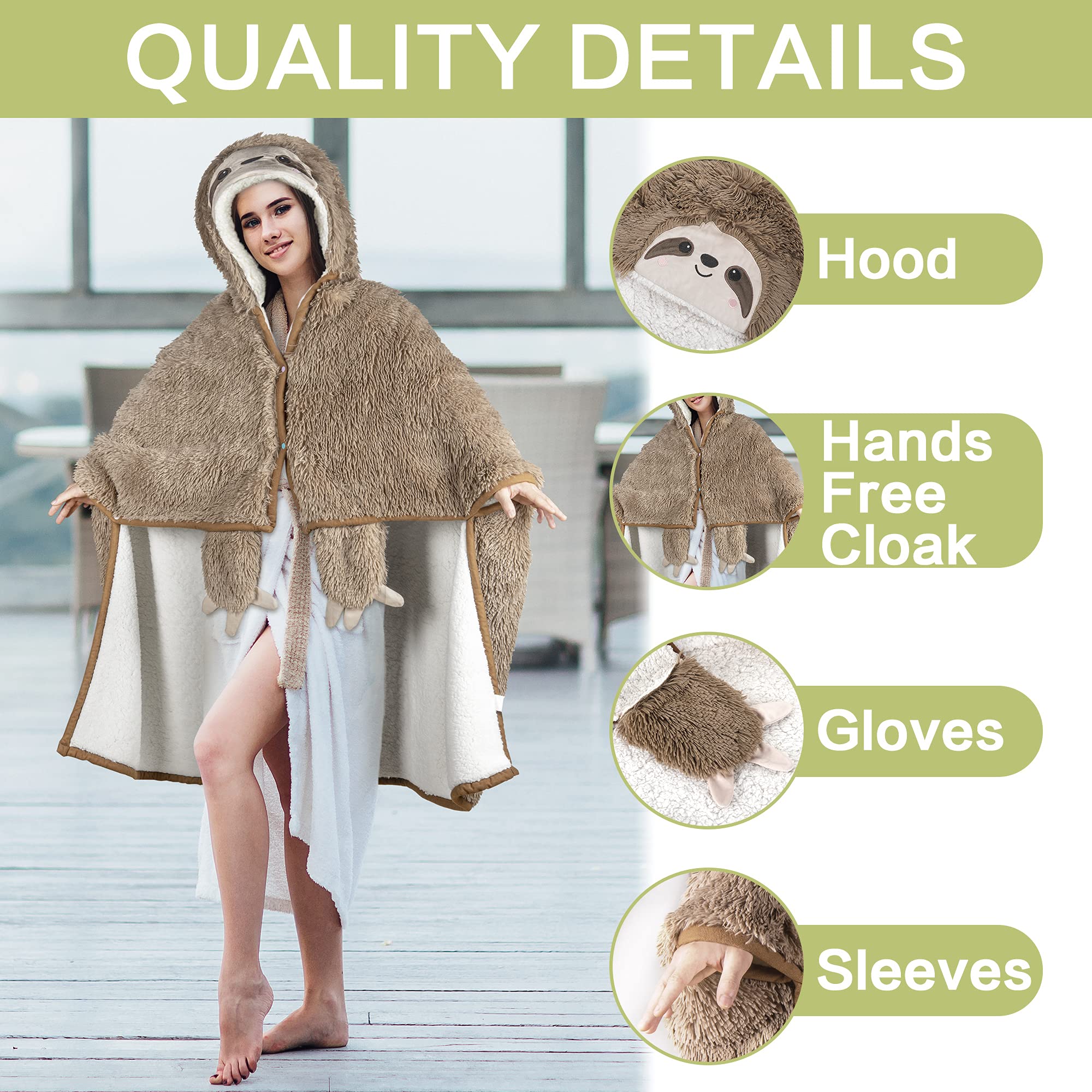 Happy Fuel Sloth Hooded Blanket on a couch, ideal for cozy movie nights.