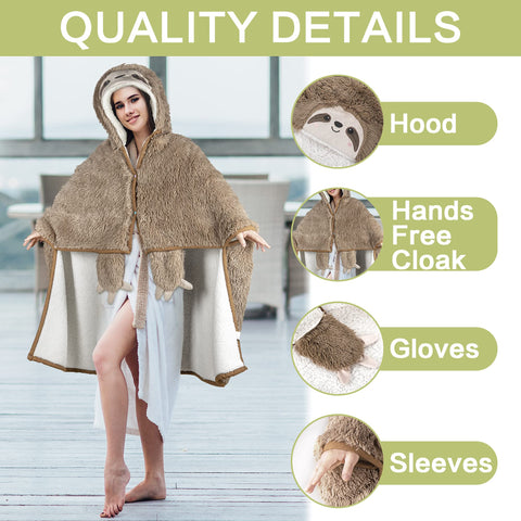 Happy Fuel Sloth Hooded Blanket on a couch, ideal for cozy movie nights.