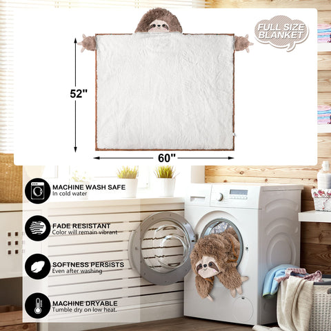 Happy Fuel Sloth Hooded Blanket at a desk, keeping you warm while you work.