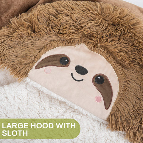 Happy Fuel Sloth wearable hooded blanket back view showing generous size