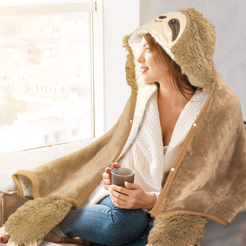 Happy Fuel Sloth wearable hooded blanket open hood for easy wearing