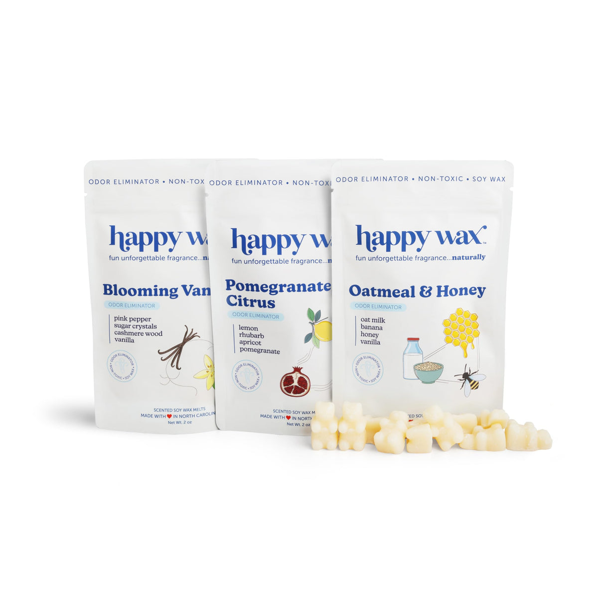 Happy Wax Oatmeal and Honey melts in a jar showing soothing aroma and cozy atmosphere