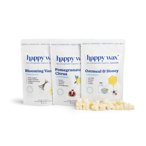 Happy Wax Oatmeal and Honey melts in a jar showing soothing aroma and cozy atmosphere