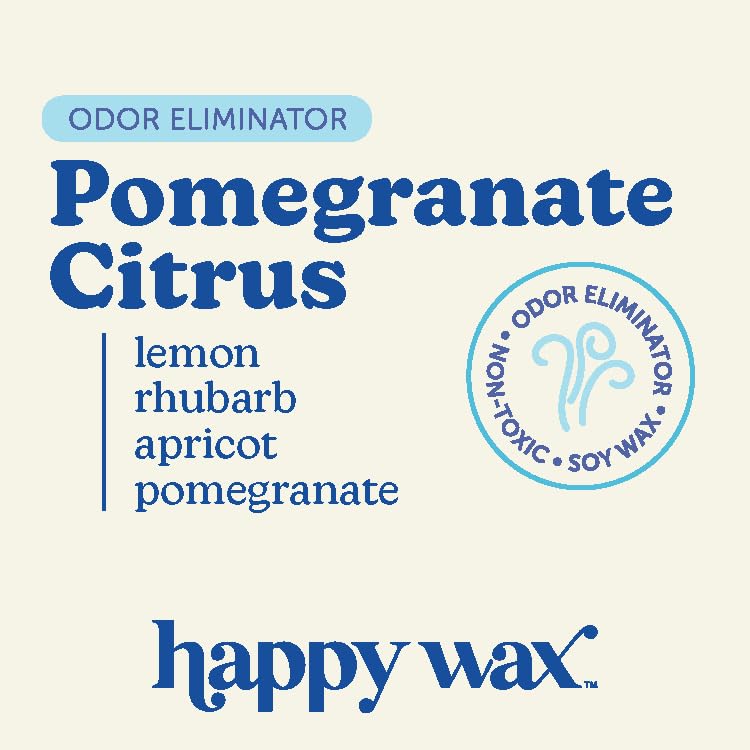 Happy Wax Pomegranate Citrus melts delivering bright, cheerful fragrance
