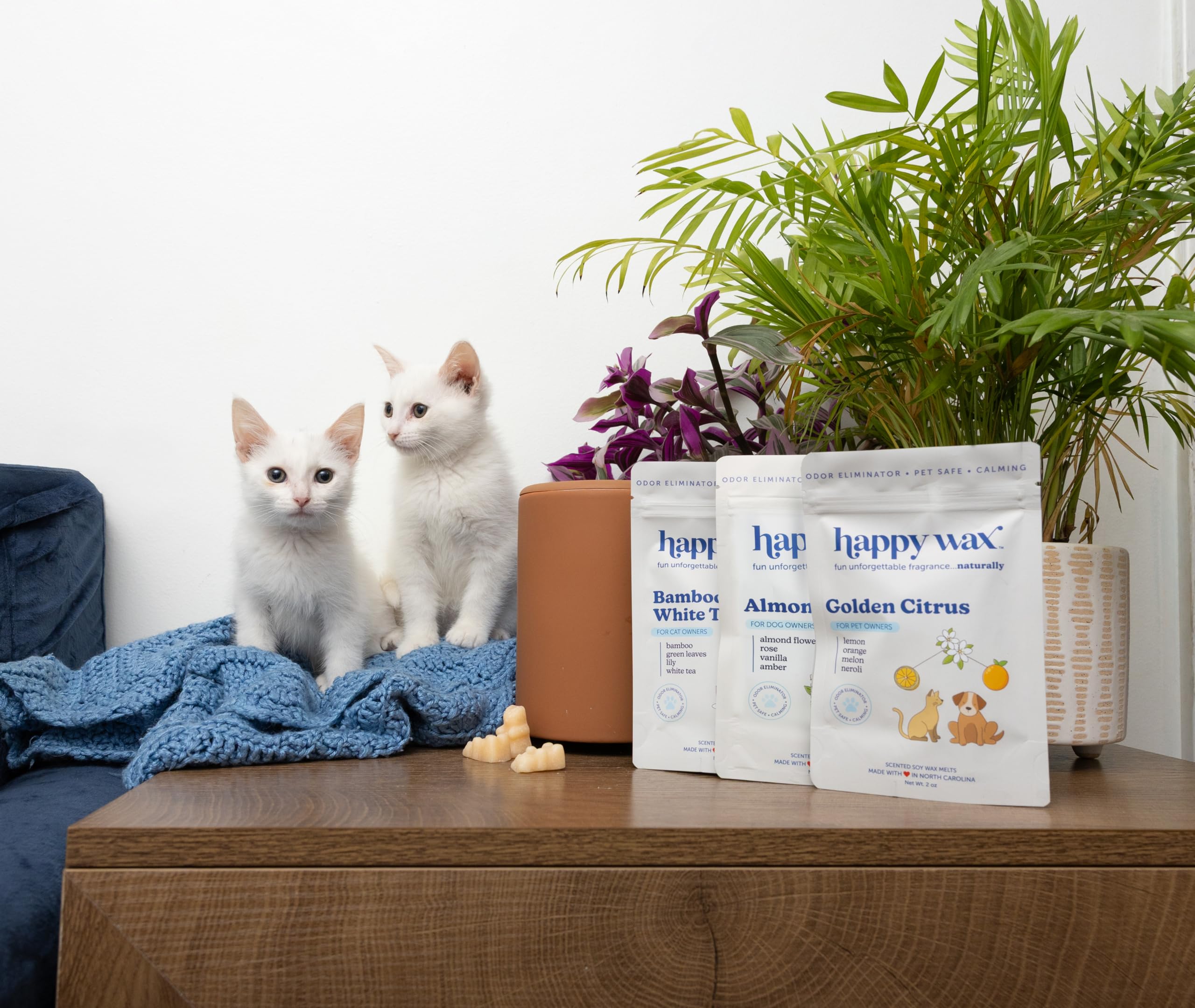Happy Wax Golden Citrus melts purify air with bright citrus notes for pets