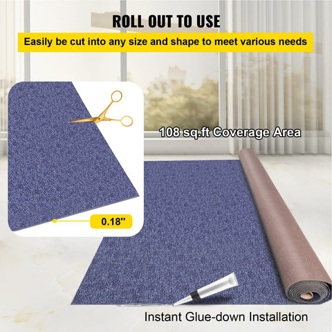 Scissors trim a Happybuy carpet to fit irregular spaces.