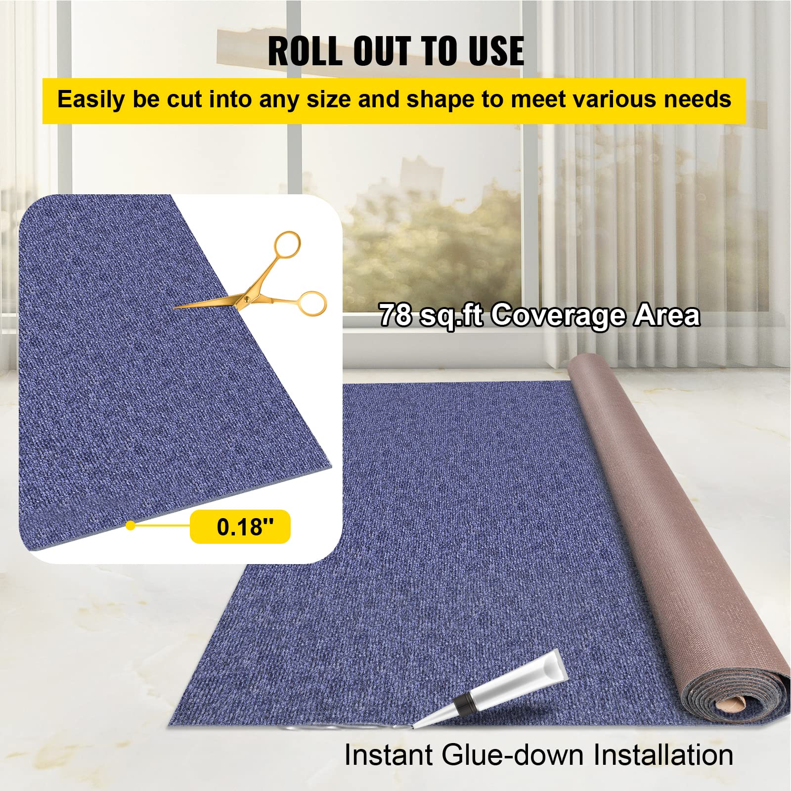 Happybuy easy cut to fit boat carpet shaped to fit space