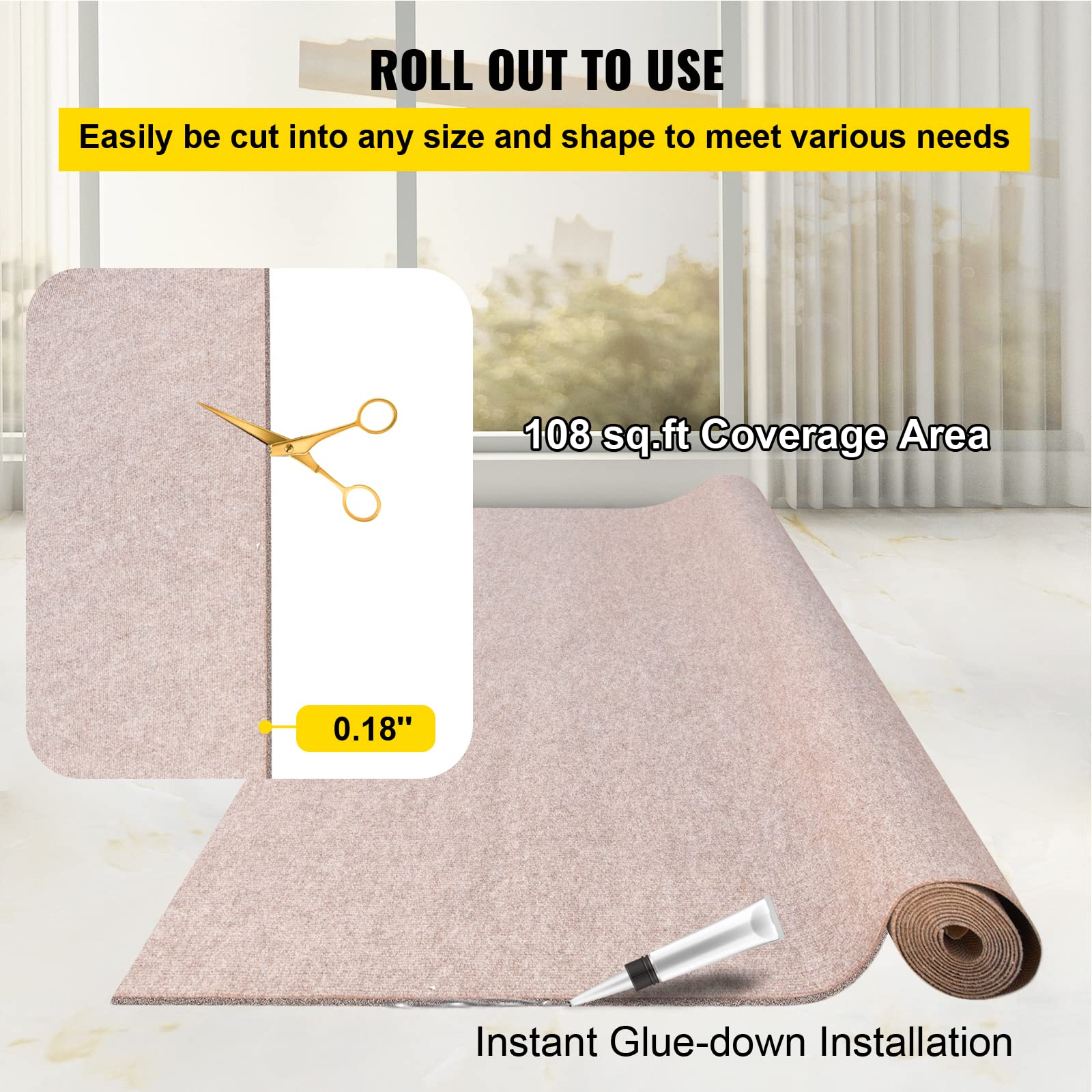 Happybuy easy-cut-to-fit design lets you shape the carpet precisely.