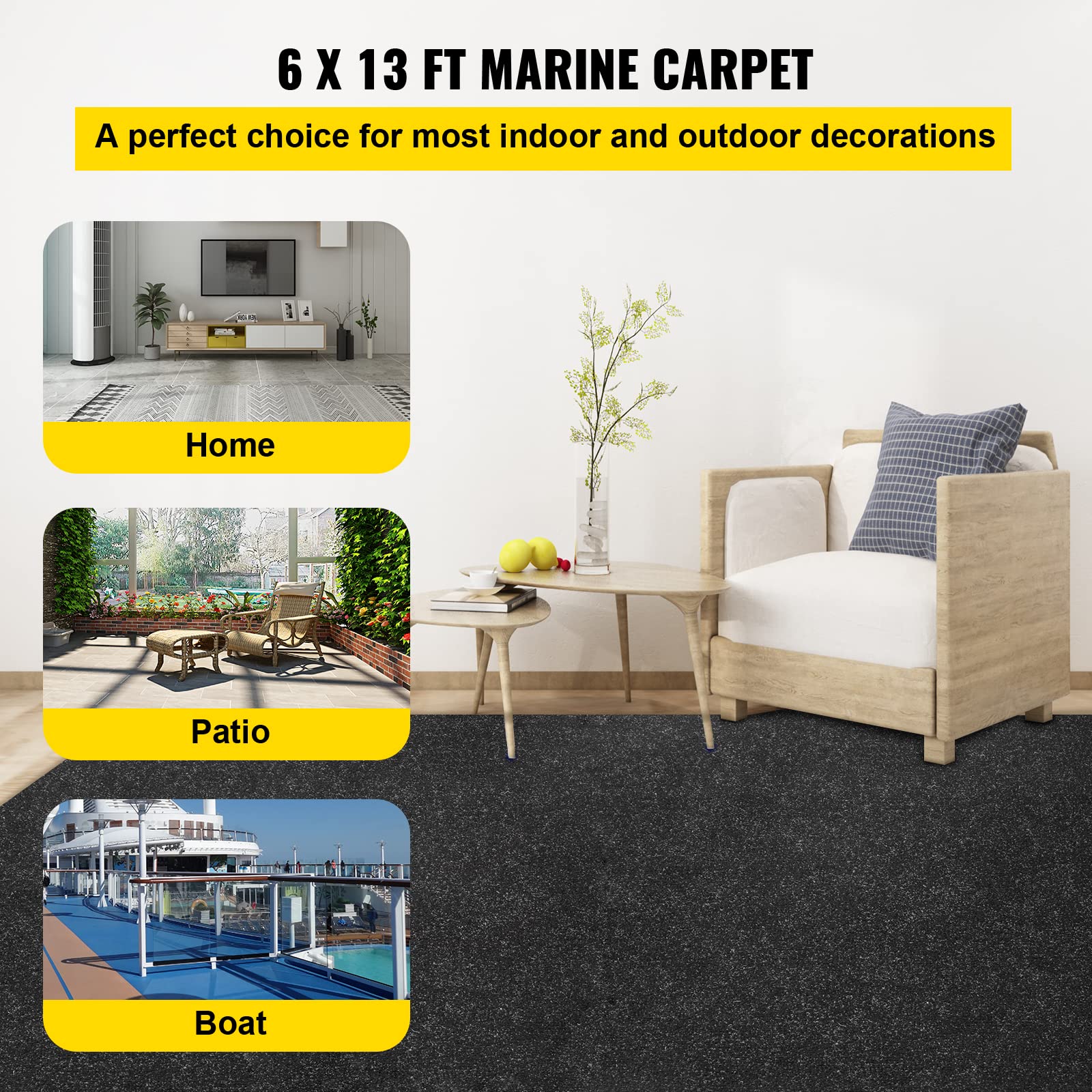Happybuy black ribbed surface adds anti-slip traction on boat floors.