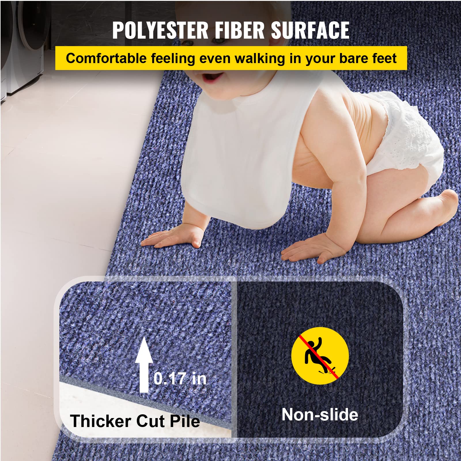 Happybuy carpet rubber backing blocks moisture and protects floors.