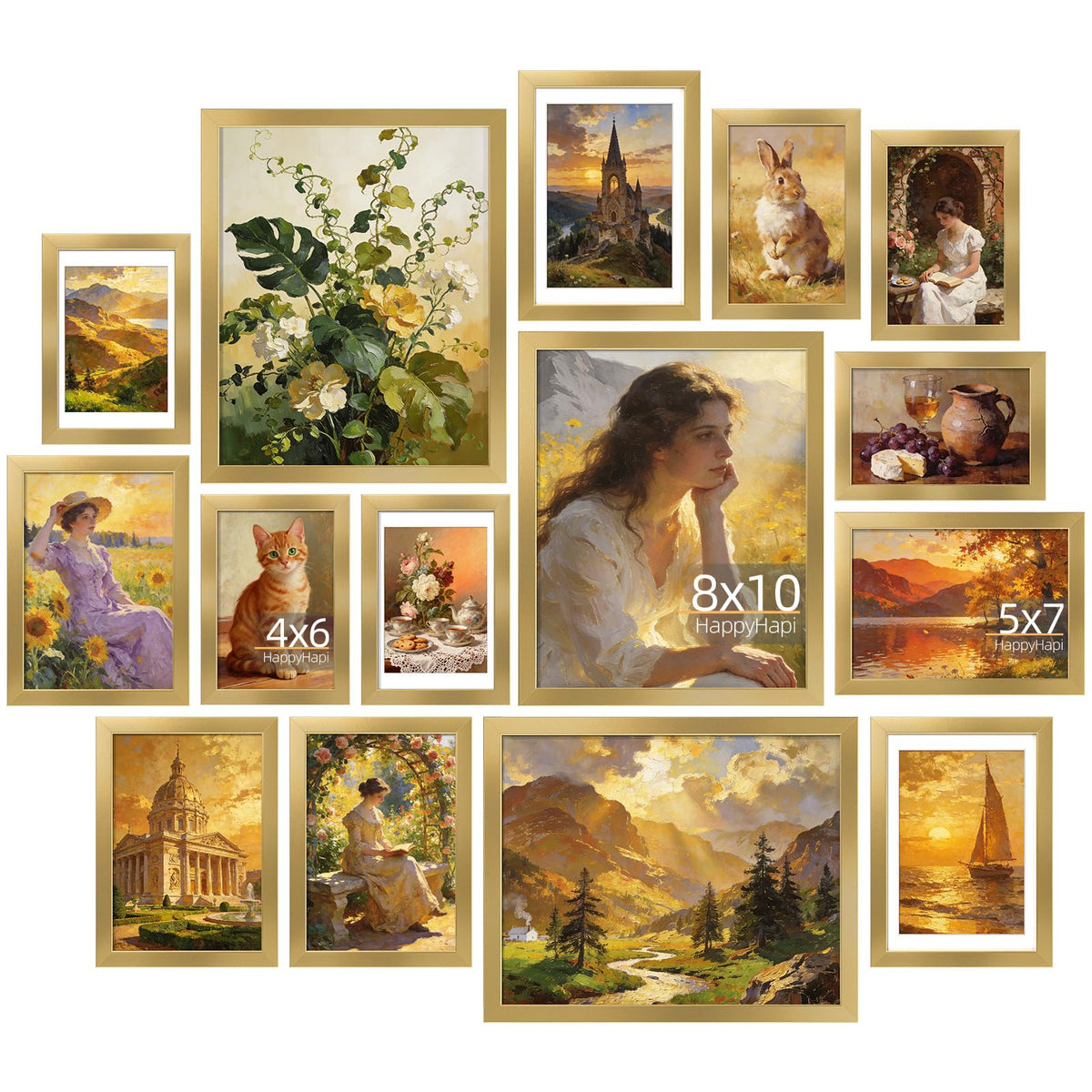 HappyHapi gold collage frame set showcased on a wall for a cohesive gallery look.