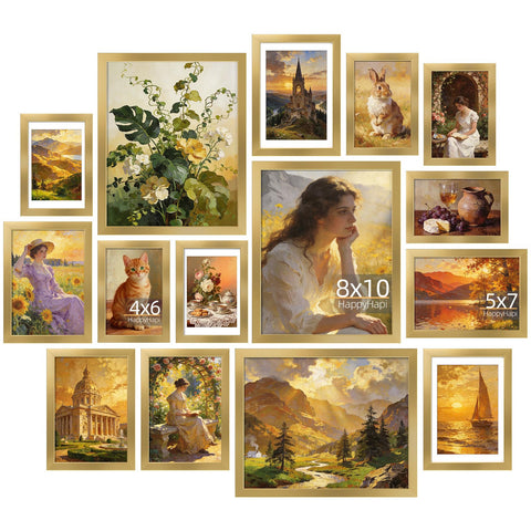 HappyHapi gold collage frame set showcased on a wall for a cohesive gallery look.