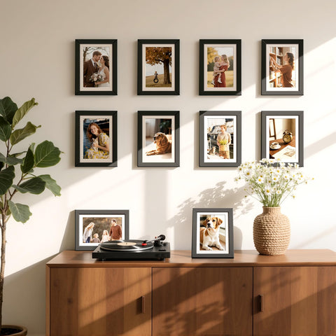 HappyHapi black 5x7 frame with mat displaying 4x6 photos