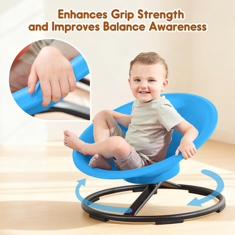 Child using HAPPYMATY chair in motion illustrates active play and focus at home.