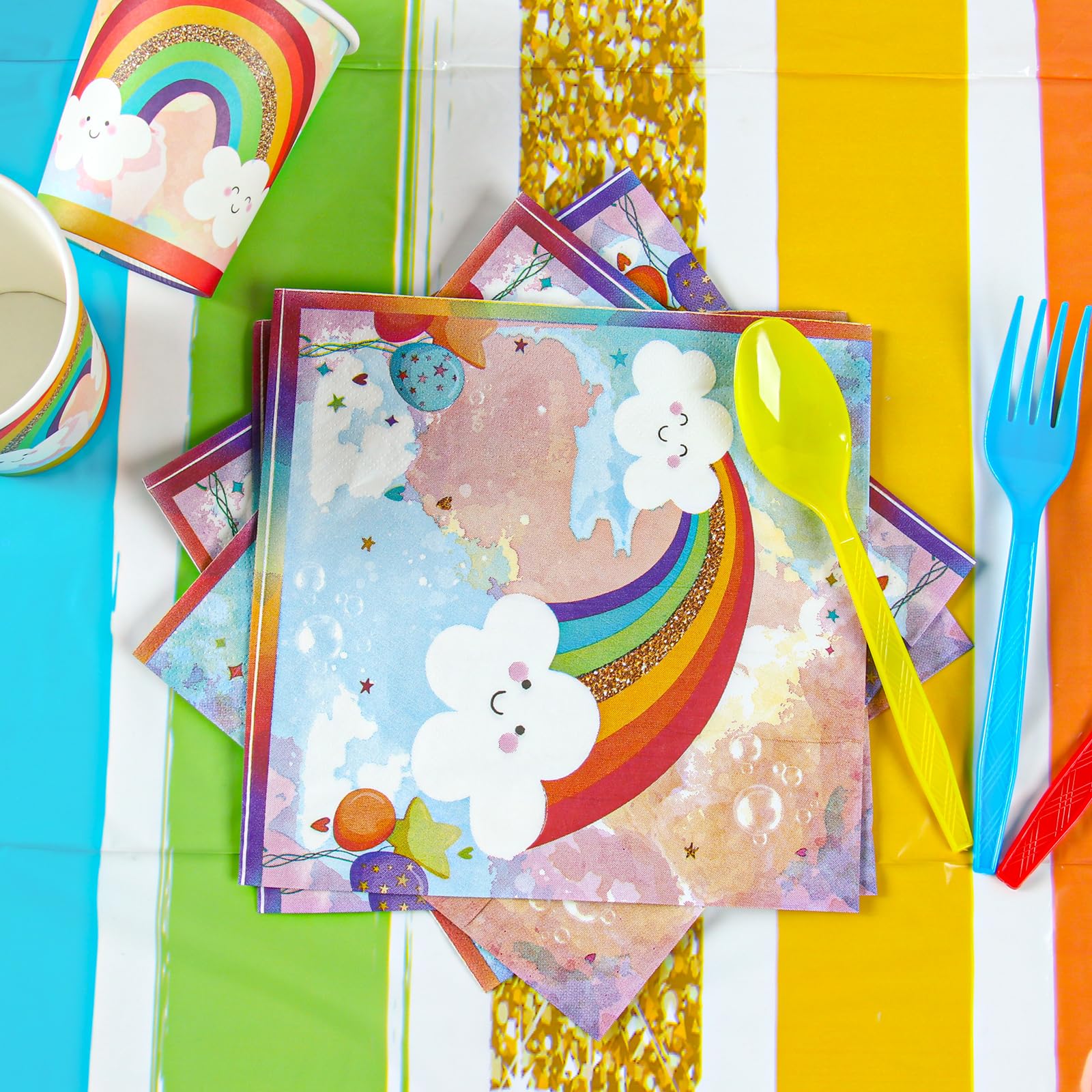 HappyThousands rainbow packaging visual shows easy setup and cleanup