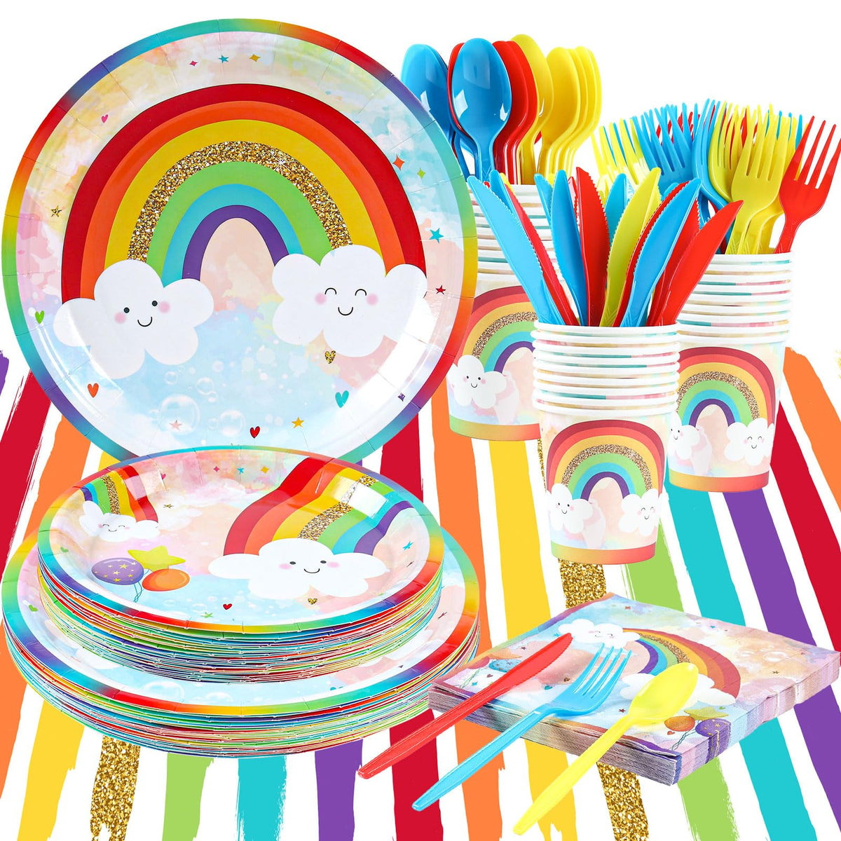 HappyThousands rainbow 9 inch plates offer sturdy meals for lively celebrations