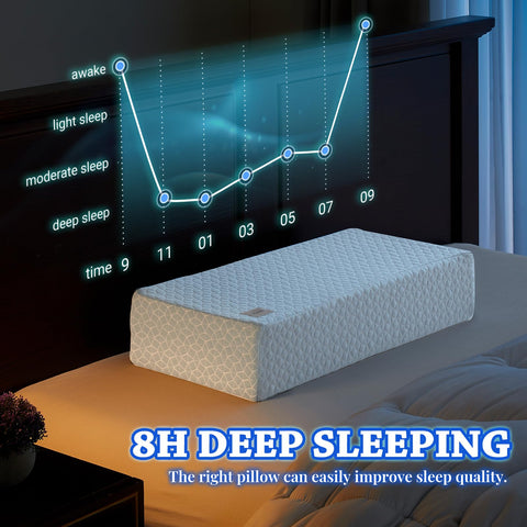 HARBOREST Ice Cube pillow in bed for night-time cooling comfort.
