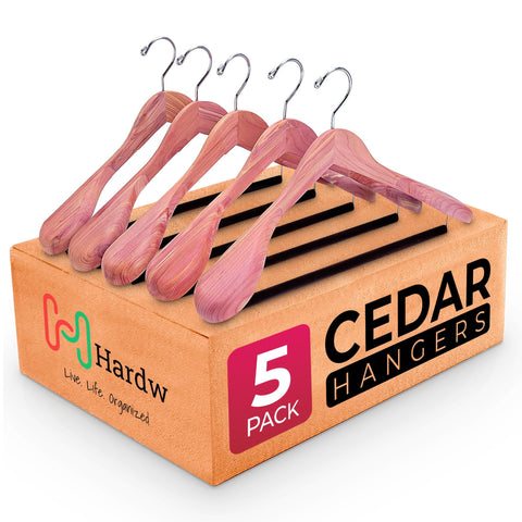 HARDW Cedar hangers with wide shoulders support suit shape and reduce creases