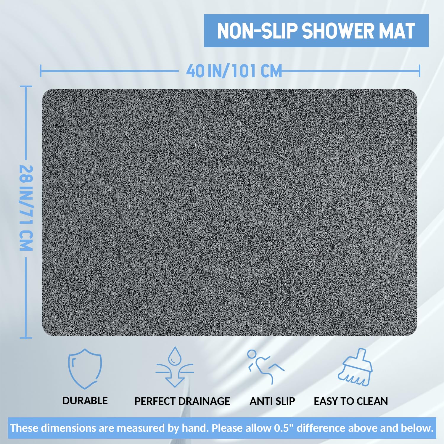 Hargiis bath mat drain holes closeup showcases quick water drainage.