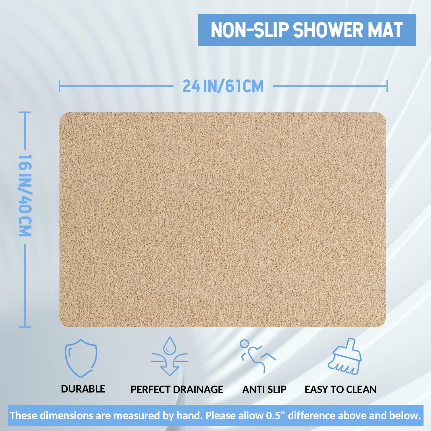 Hargiis 2-pack bath mats, close-up of loofah-texture surface for foot exfoliation