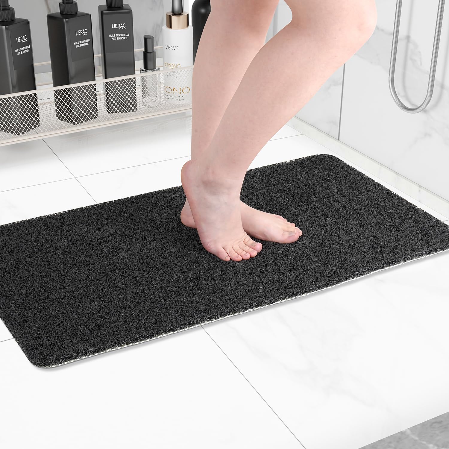 Hargiis non-slip bathtub mat on tub for safe showering