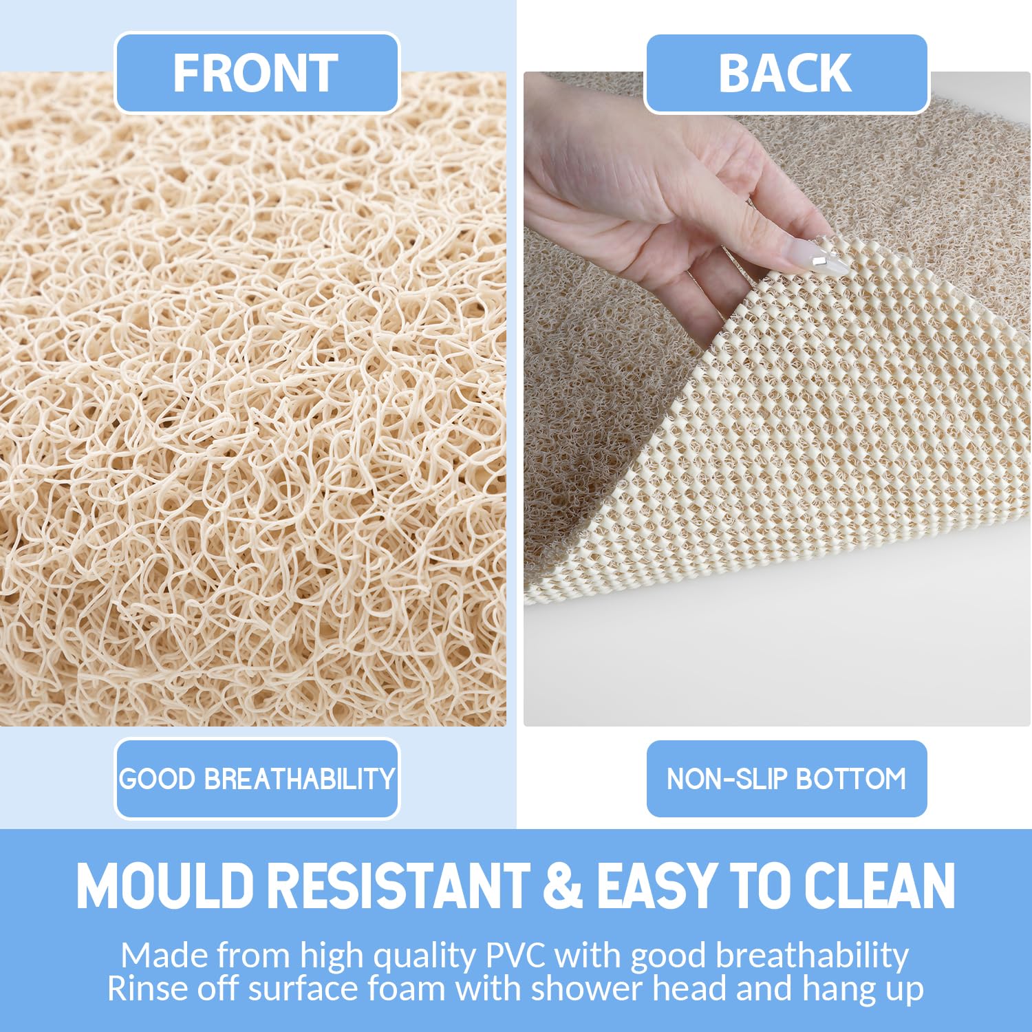 Beige Hargiis mats for kitchen and bathroom, slip-resistant coverage