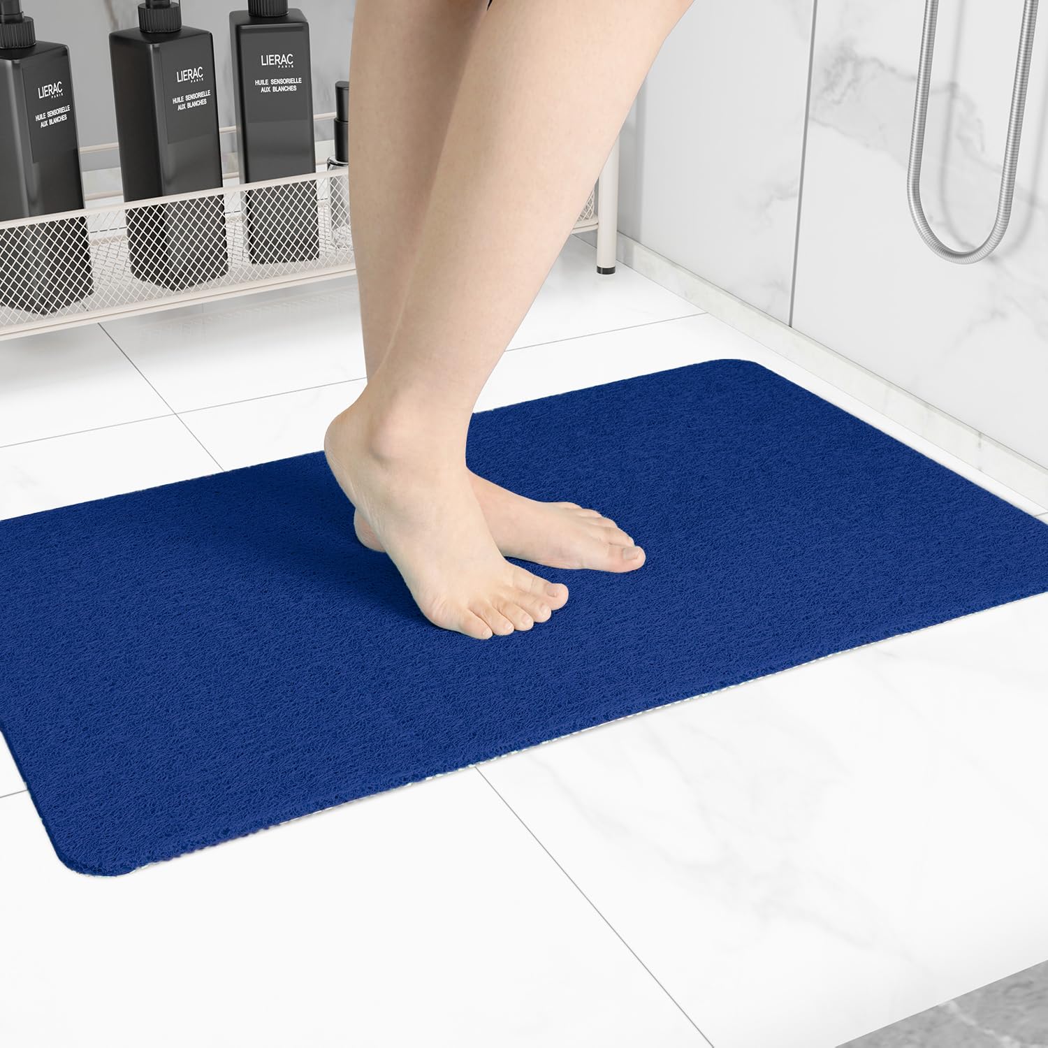Hargiis non-slip bathtub mat in navy blue 32x17 for safer showers
