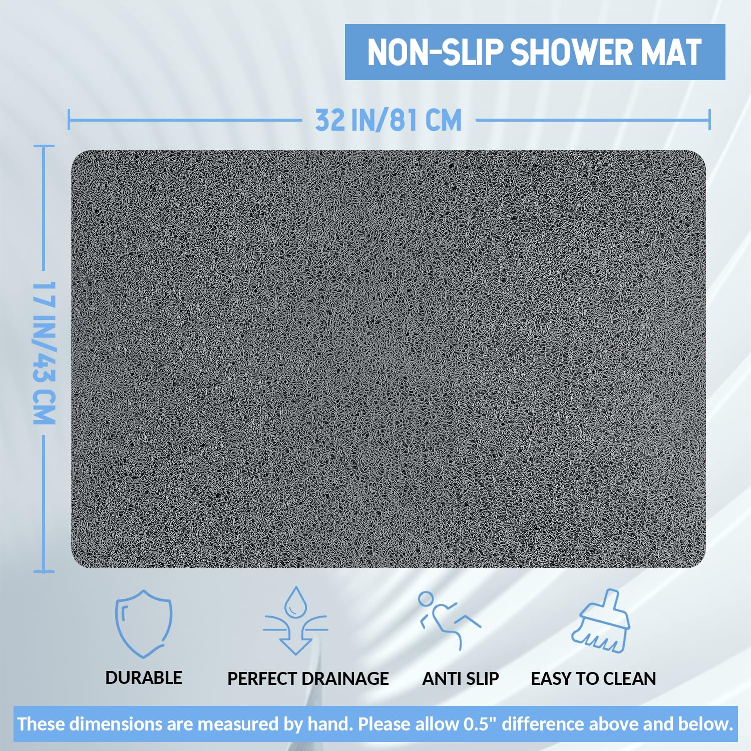 Hargiis non-slip bathtub mat texture close-up in grey with loofah-like surface