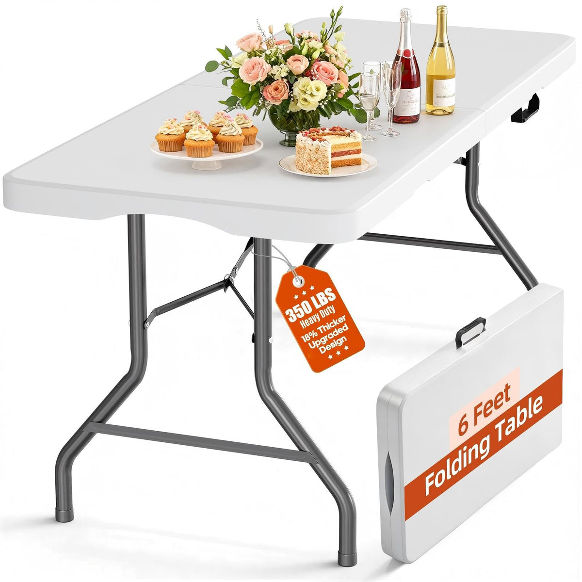 Harigal folding table open for setup with sturdy frame and 6ft surface