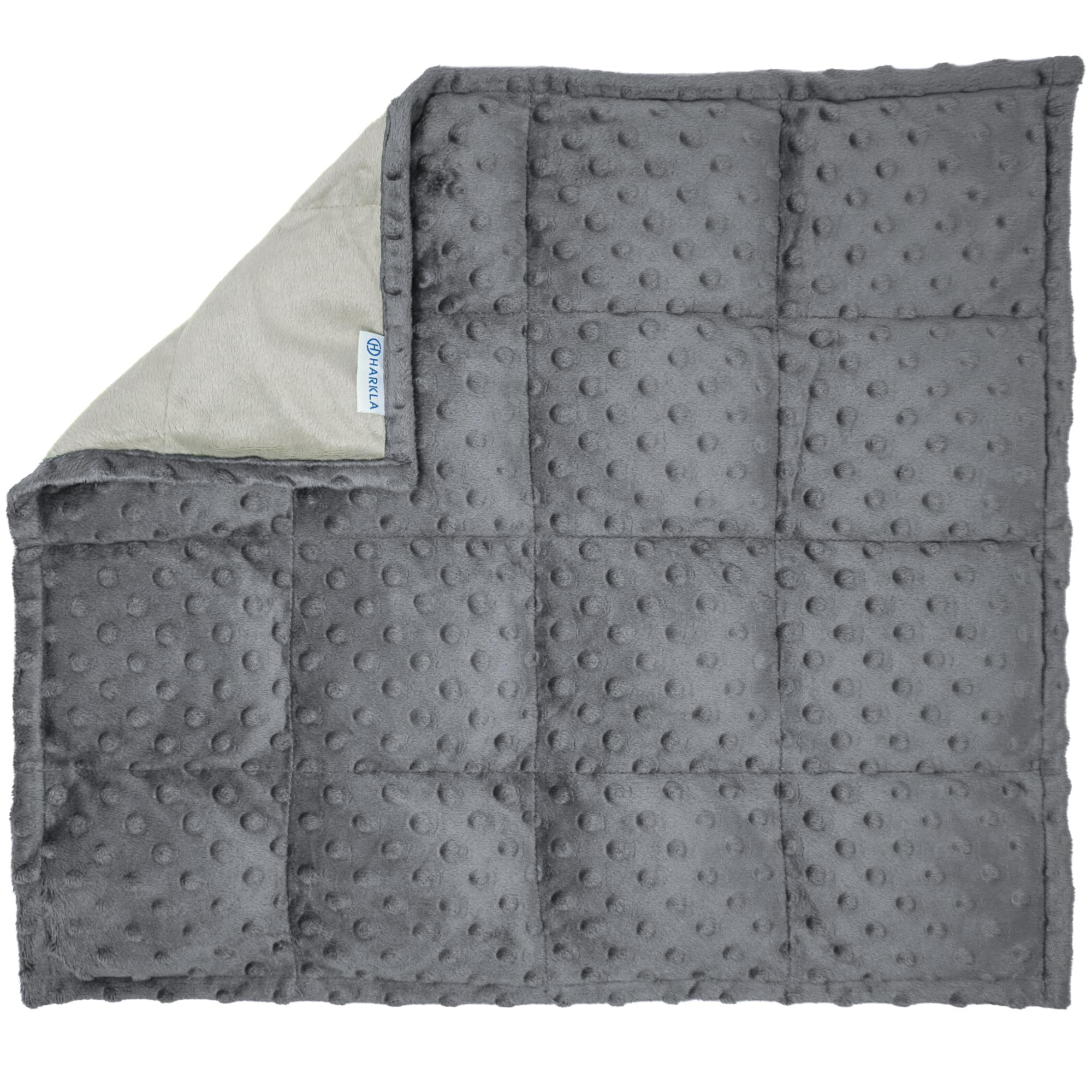 Harkla weighted lap pad in gray fabric close up for tactile texture and calm input.