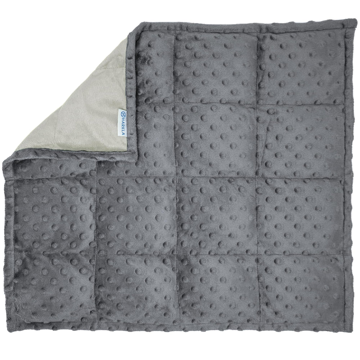Harkla weighted lap pad in gray fabric close up for tactile texture and calm input.