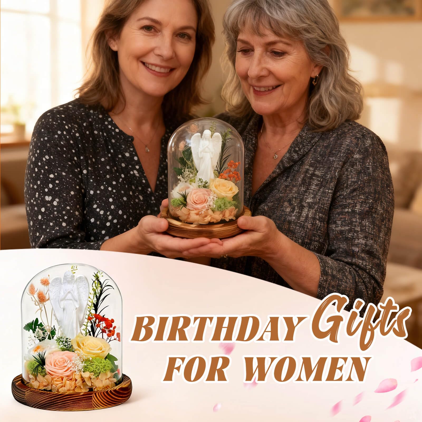 Harmolia glass-dome display box, ready for gifting to celebrate her.