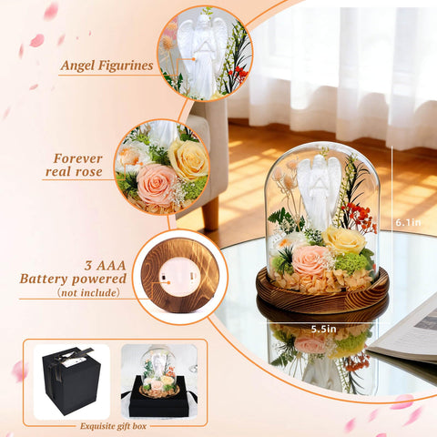 Harmolia LED base with warm light enhances cozy ambience around the preserved rose.
