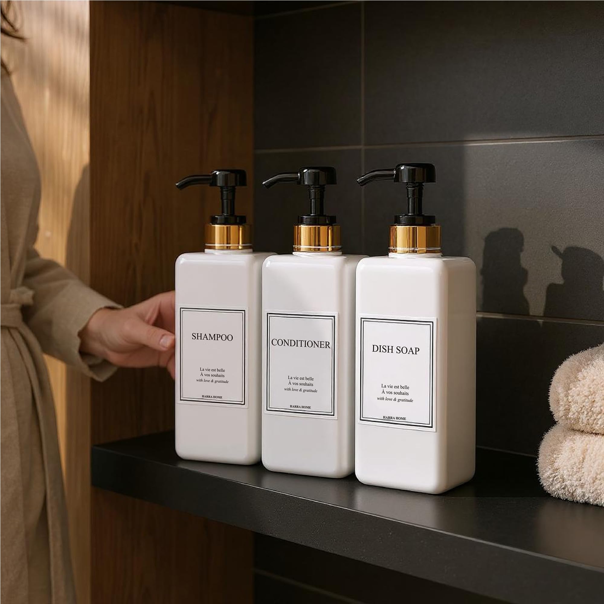 Harra Home black dispenser collection brings a modern, cohesive look to any bathroom.