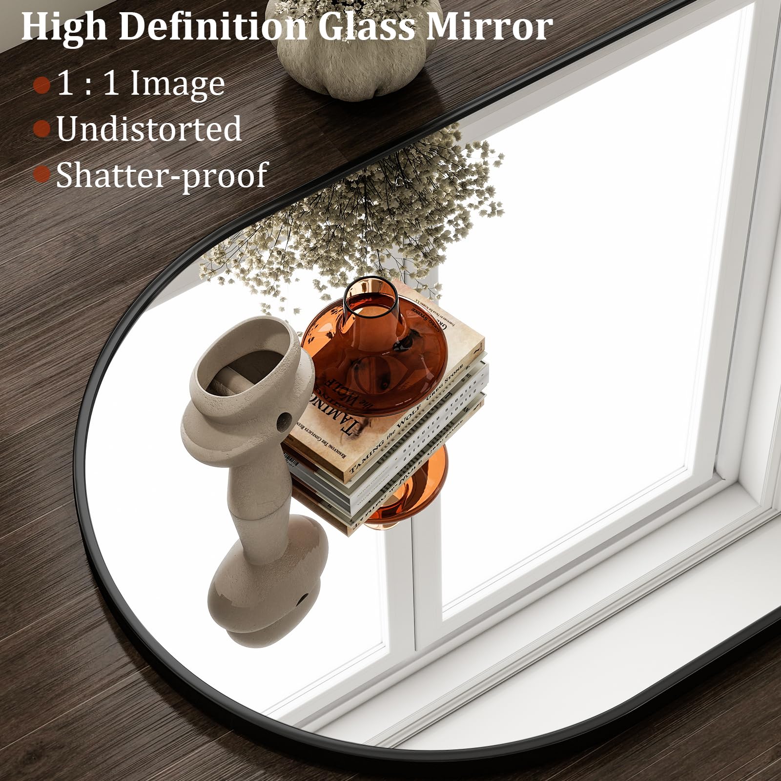 HARRITPURE aluminum-frame mirror offers corrosion resistance for humid spaces.