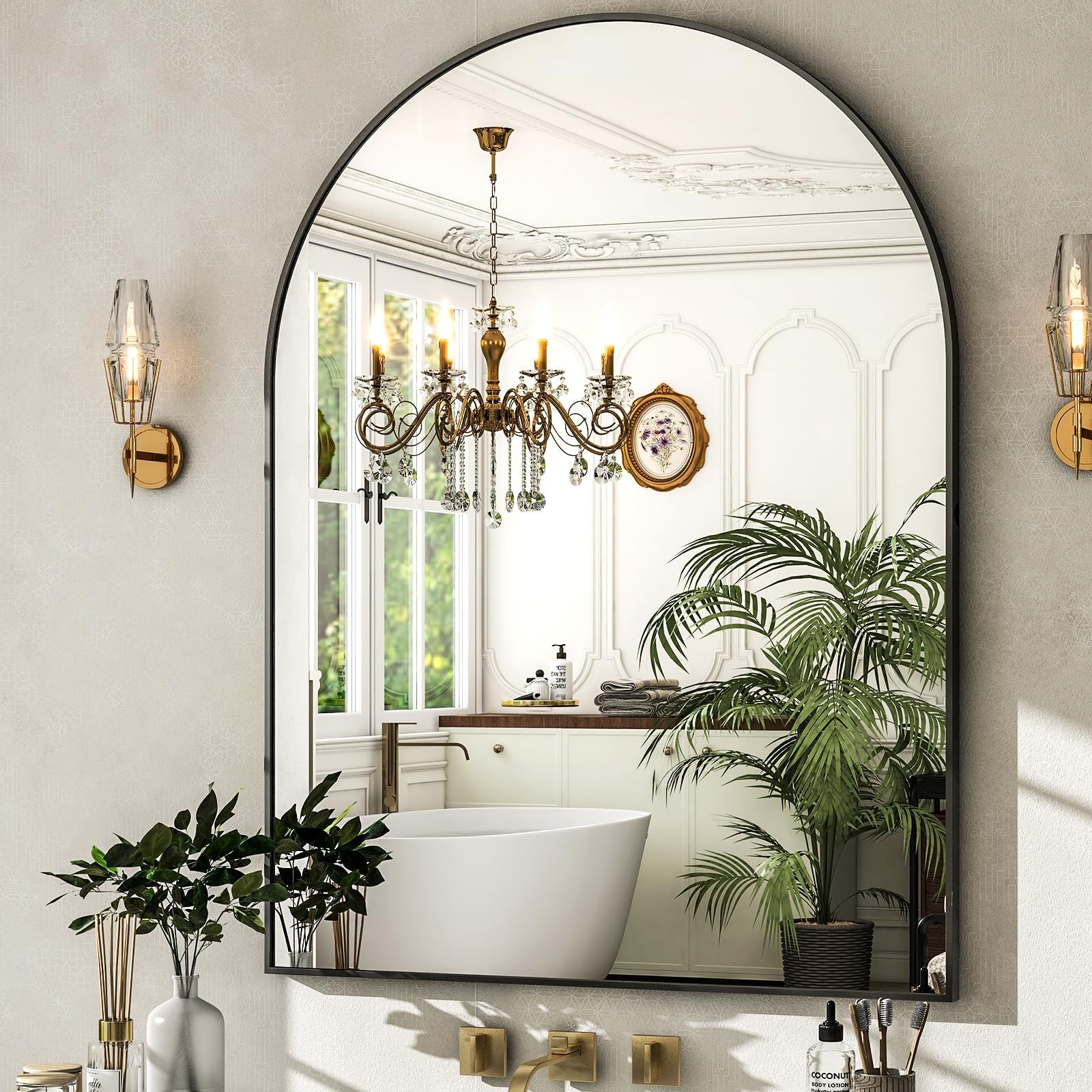 Harritpure arched wall mirror 30x40 in black frame enhances doorway aesthetics and light