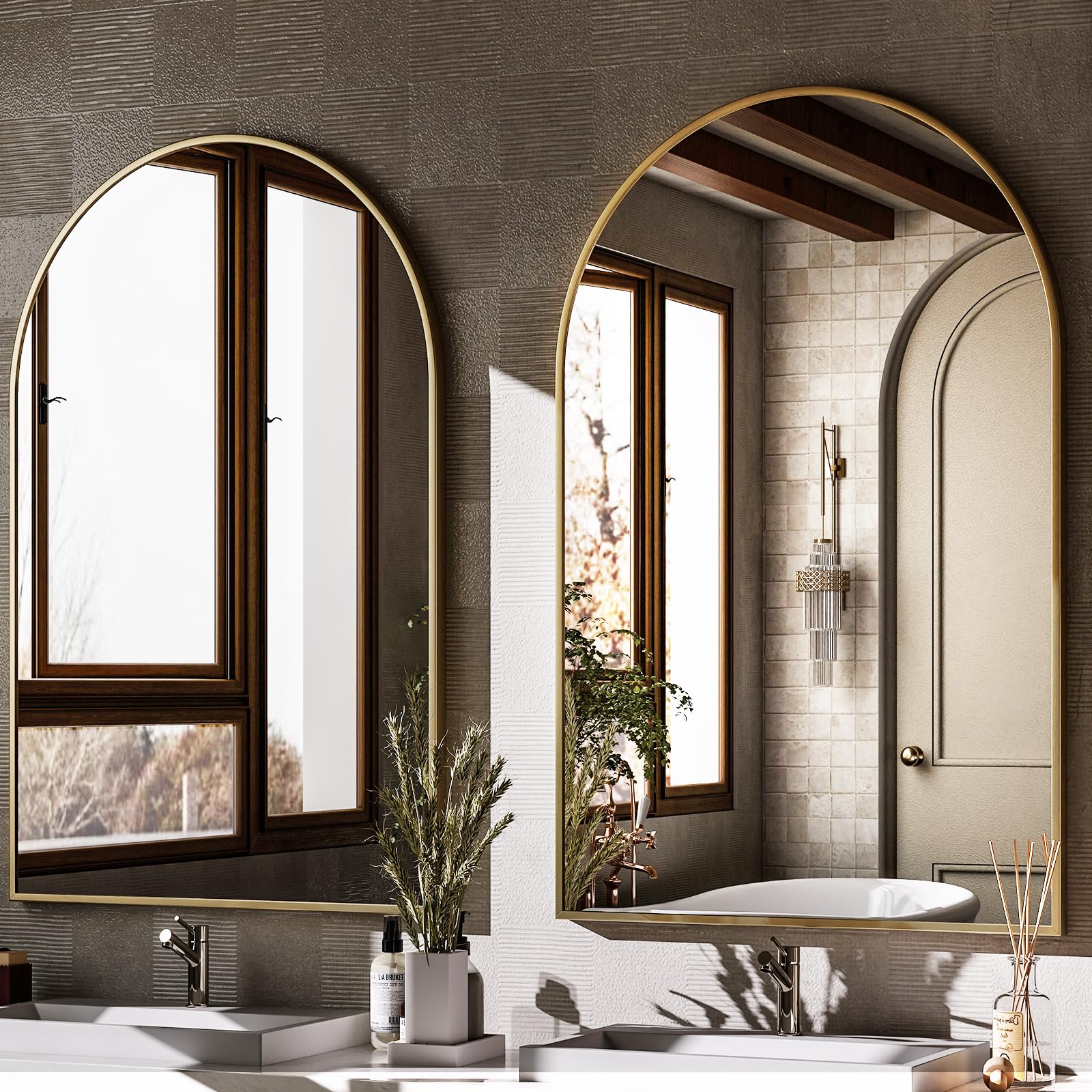 HARRITPURE gold-arch mirror suits living rooms as a focal point.