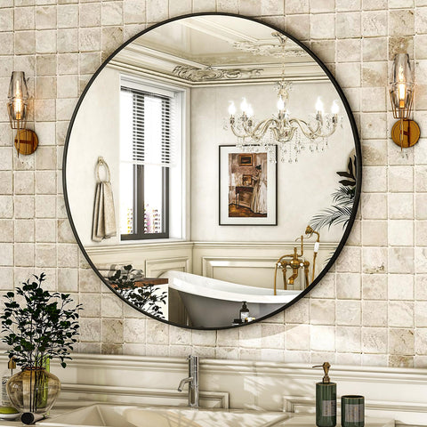 HARRITPURE wall-mounted circle mirror 24 inch for bright entryways