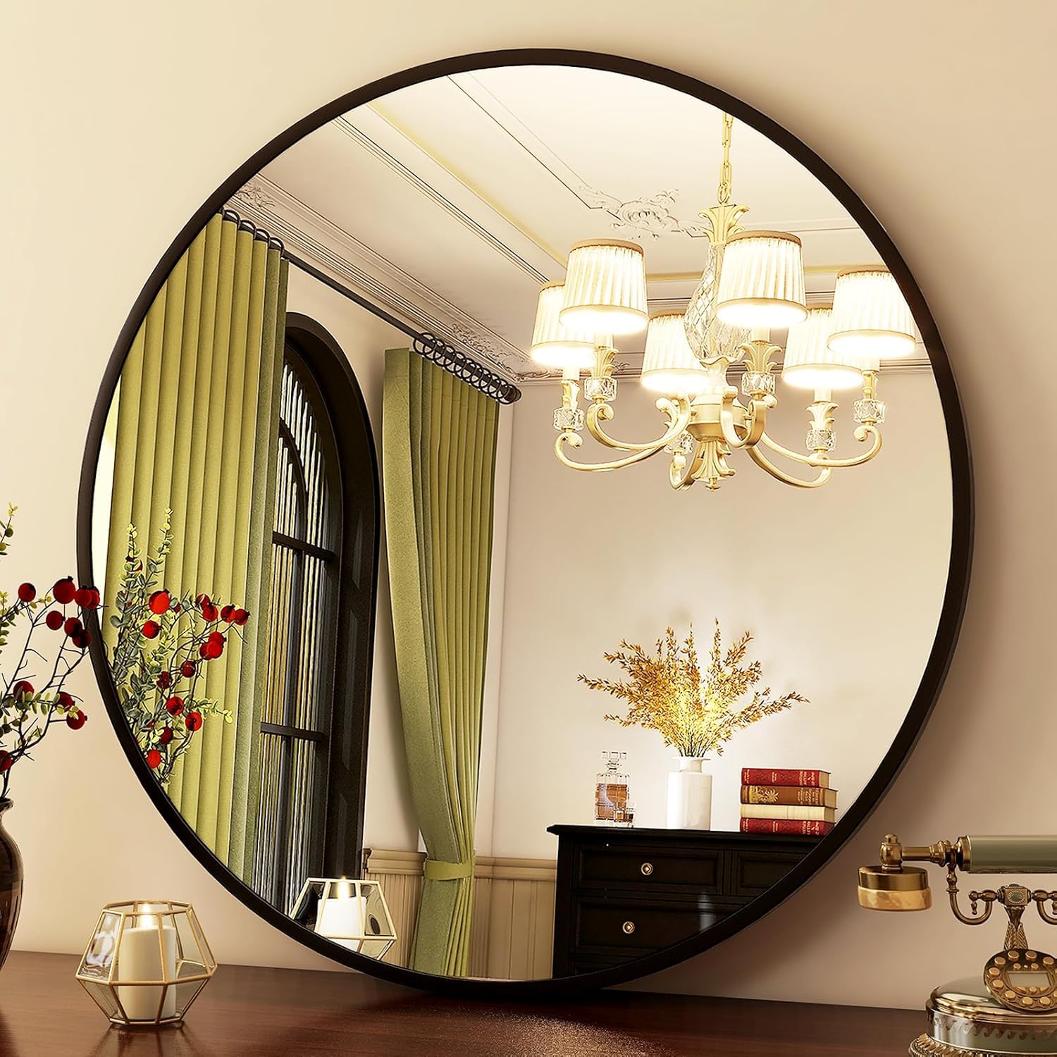HARRITPURE round mirror 30 black entryway decor adds subtle elegance.