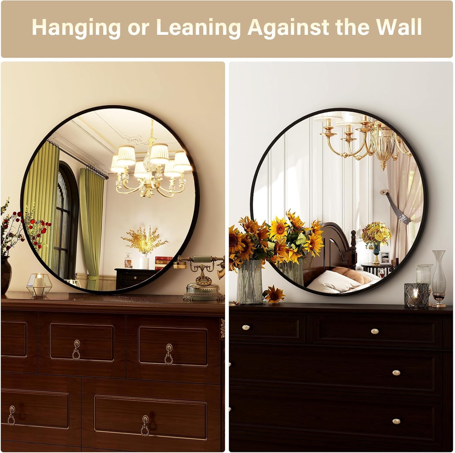 HARRITPURE round mirror 30 black installation kit included for quick one-hole mounting.