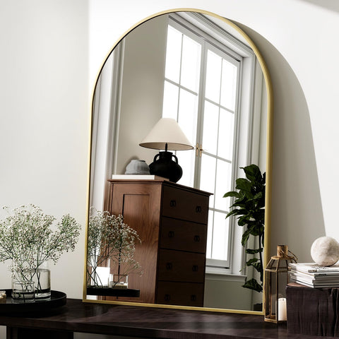 HARRITPURE wall-mounted arch mirror boosts bathroom space perception.