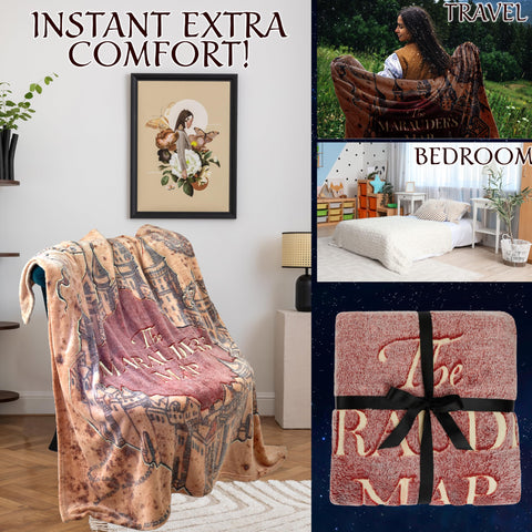 Harry Potter blanket on sofa creating an inviting living room scene