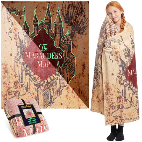 Harry Potter glow-in-the-dark blanket glows after light exposure for bedtime magic