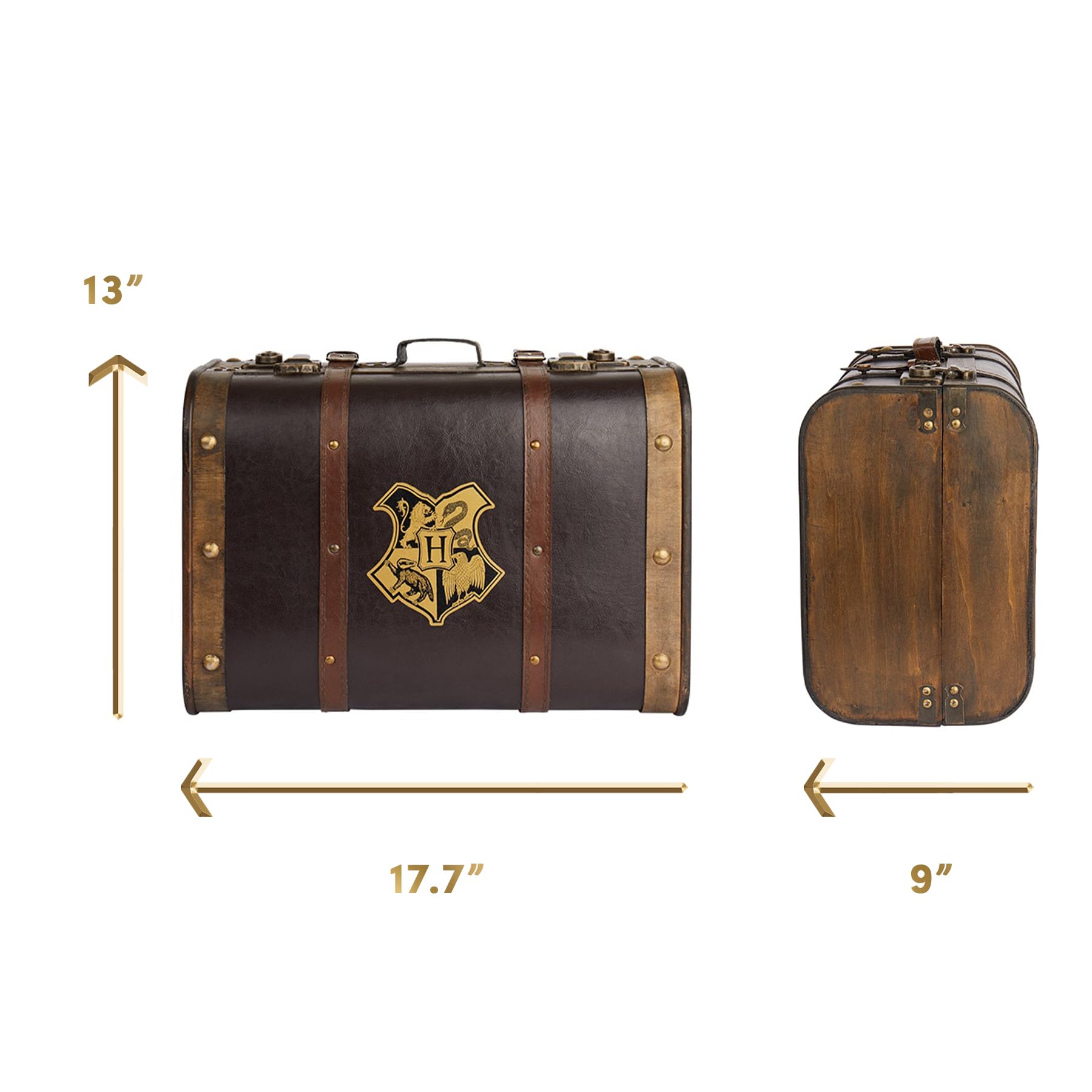 Harry Potter Hogwarts trunk durable plywood-lacquer build for long-lasting display and light storage.