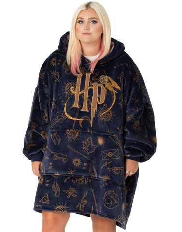 Harry Potter wearable blanket hoodie with Hogwarts graphic for cozy home lounging