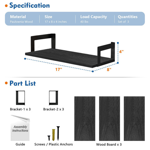 Harwaya 17-inch black floating shelf demonstrates adaptable, space-saving wall arrangement.