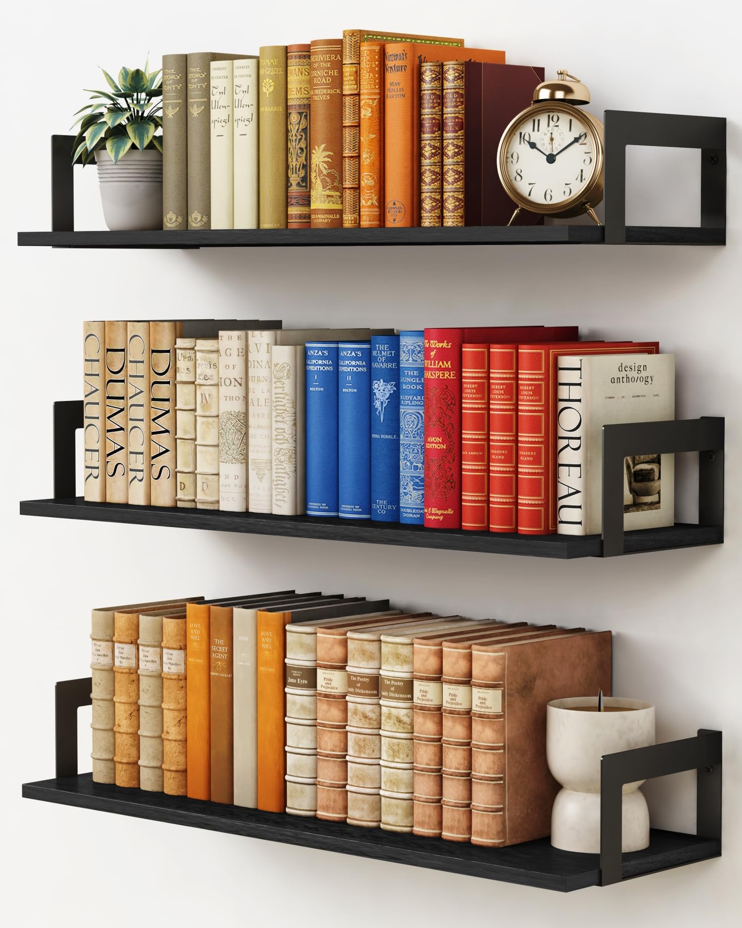Harwaya 24-inch floating shelves, front view, sleek wall storage for books.