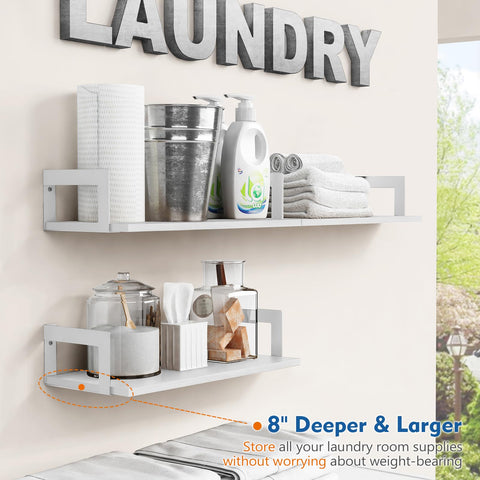 Harwaya white floating shelves support up to 30 lbs for versatile storage.